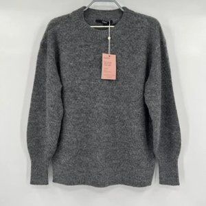 Quince Women's Charcoal Baby Alpaca-Merino Wool Diamond Stitch Crew Sweater M